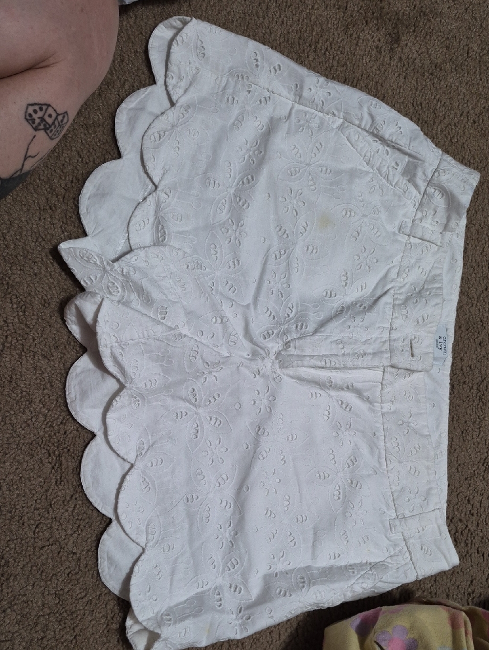 crown & ivy White Eyelet Scalloped Hem Bermuda Shorts